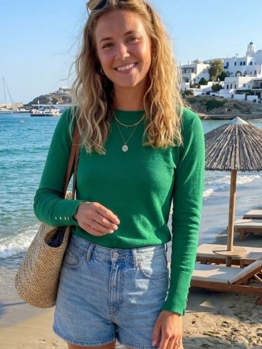 Zara Green Knit Long Sleeve Sweater With Gold Accent Buttons